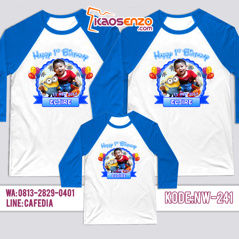 Kaos Couple Keluarga | Kaos Raglan | Kaos Ultah Motif Minion