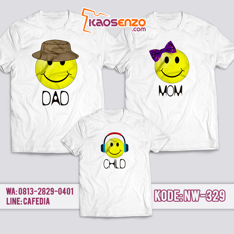 Baju Kaos Couple Keluarga | Kaos Family Custom Emoticon Smile - NW 329