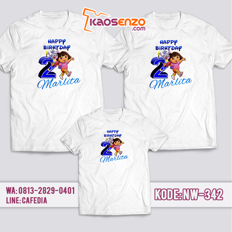 Kaos Couple Keluarga | Kaos Ulang Tahun Anak Dora The Explorer - NW 342