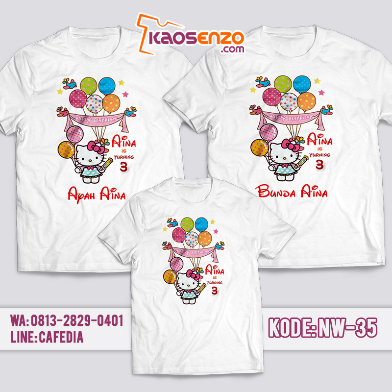 Baju Couple Keluarga | Baju Kaos Ultah Motif Hello Kitty 