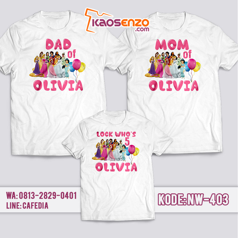 Kaos Couple Keluarga | Kaos Ulang Tahun Anak Princess Disney - NW 403