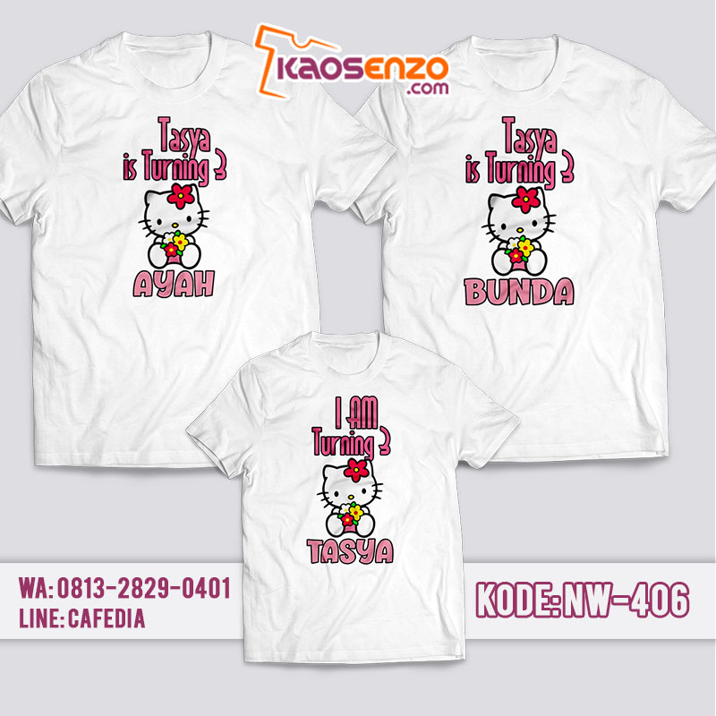 Jual Kaos Couple Keluarga Online | Kaos Ulang Tahun Anak | Kaos Hello Kitty - NW 406