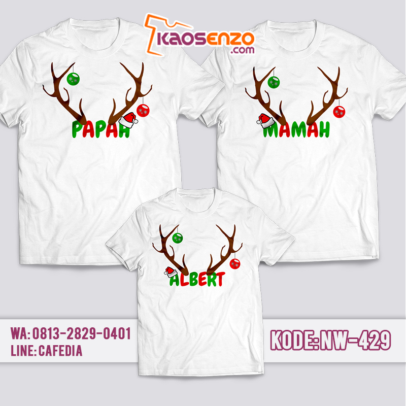 Baju Kaos Couple Keluarga | Kaos Family Custom Deer Christmas - NW 429