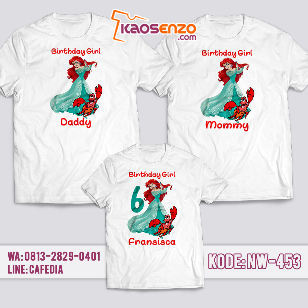 Kaos Couple Keluarga | Kaos Ulang Tahun Anak Princess Ariel - NW 453