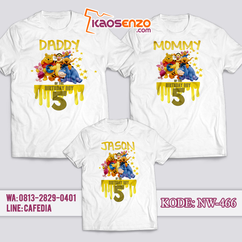 Kaos Couple Keluarga | Kaos Ulang Tahun Anak Winnie The Pooh - NW 466