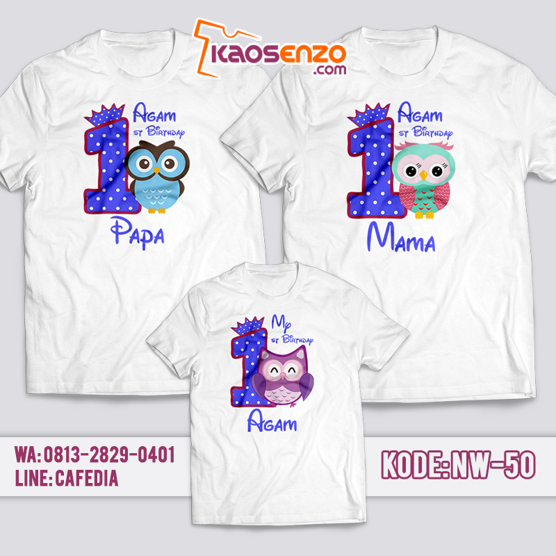 Baju Couple Keluarga | Baju Kaos Ultah Motif Owl