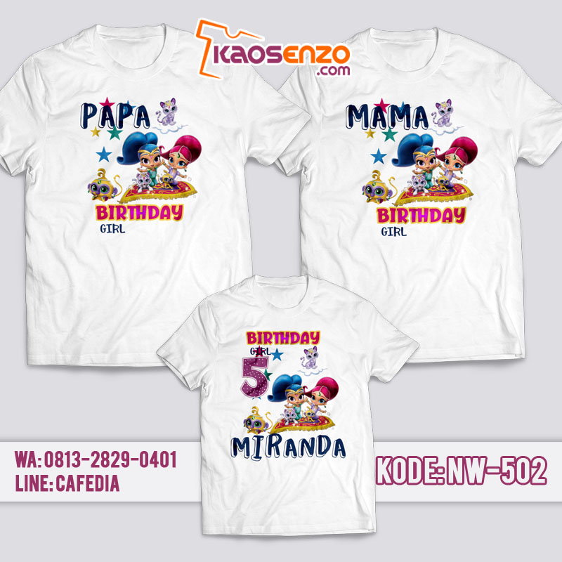 Kaos Couple Keluarga | Kaos Ulang Tahun Anak Shimmer And Shine - NW 502