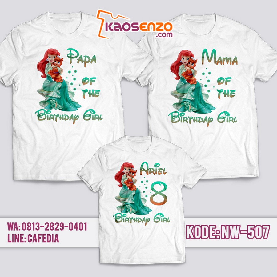 Kaos Couple Keluarga | Kaos Ulang Tahun Anak Princess Ariel - NW 507