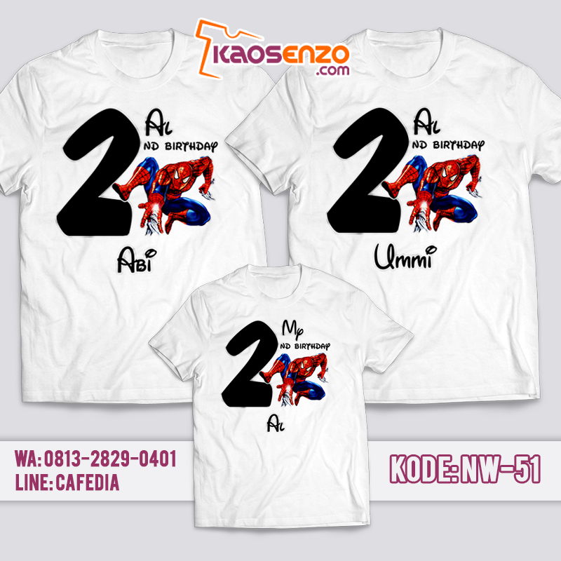 Baju Couple Keluarga | Baju Kaos Ultah Motif Spiderman