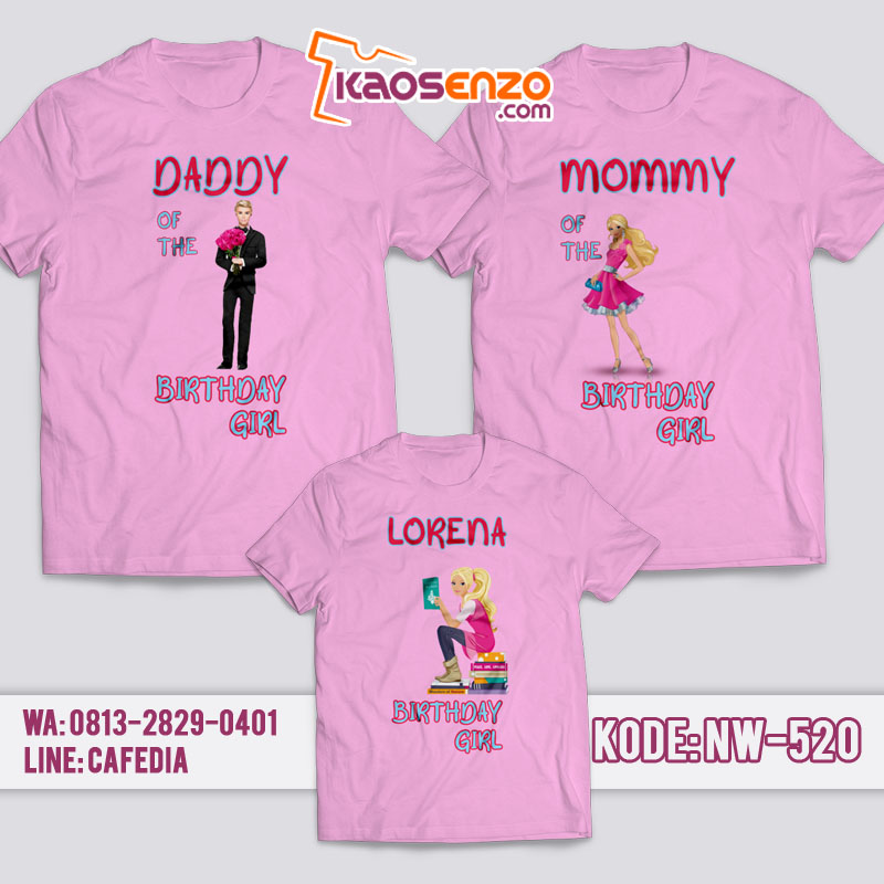 Kaos Couple Keluarga | Kaos Ulang Tahun Anak Princess Barbie - NW 520