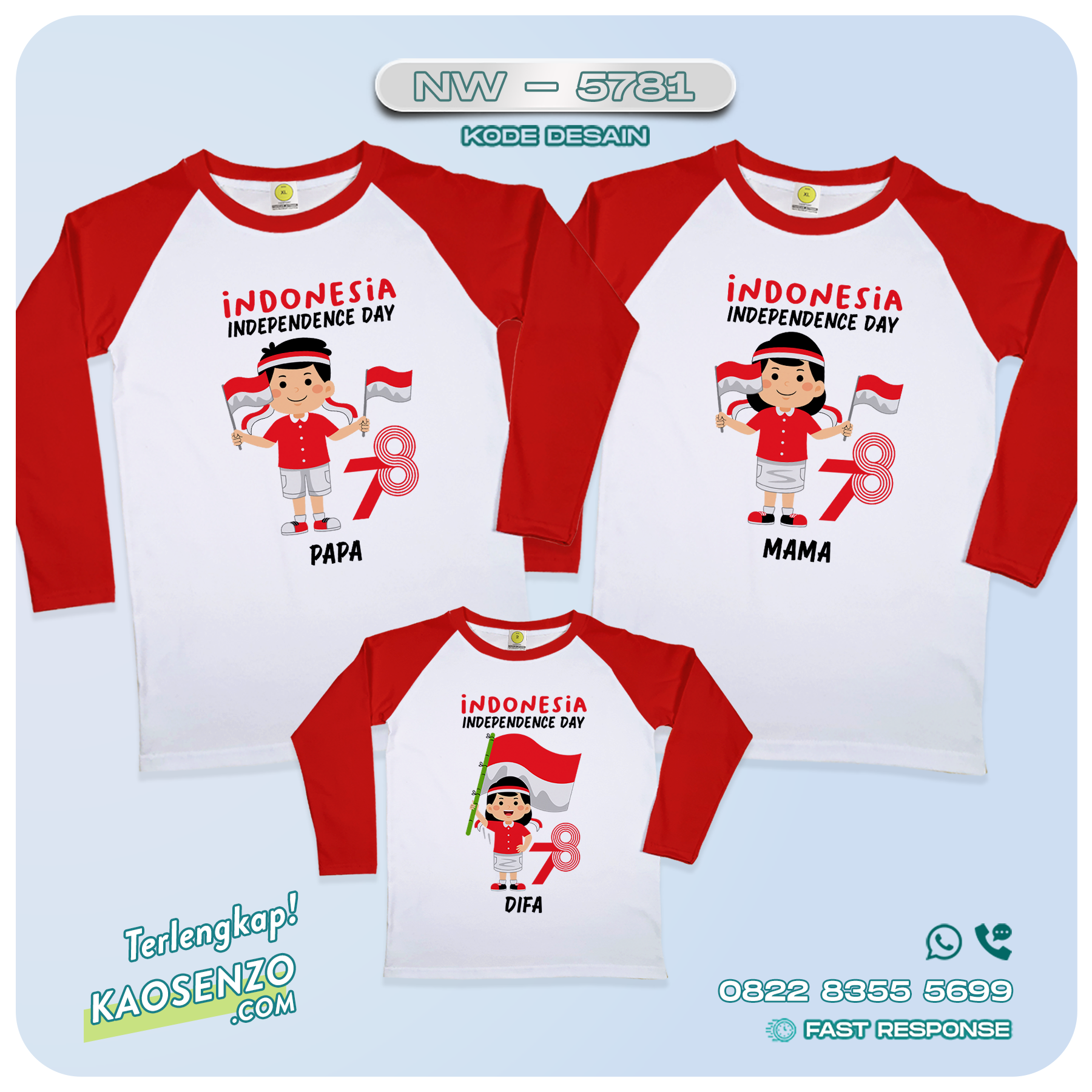 Baju Kaos Couple Keluarga Kemerdekaan | Kaos Family Custom | Kaos Kemerdekaan - NW 5781