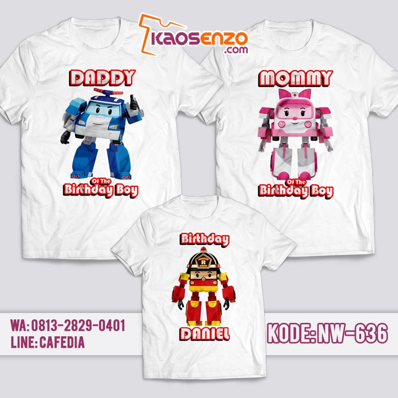 Kaos Couple Keluarga | Kaos Ulang Tahun Anak Robocar Poli - NW 636