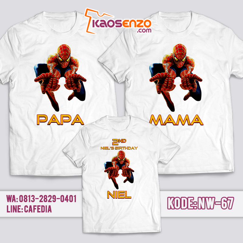 Baju Kaos Couple Keluarga | Baju Kaos Ultah Motif Spiderman