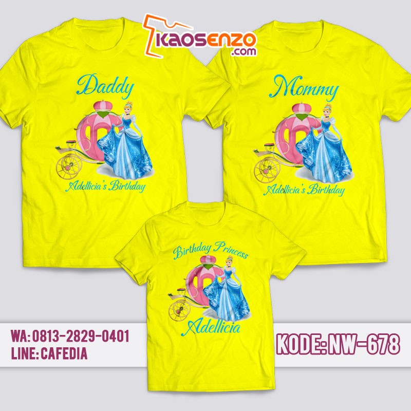 Kaos Couple Keluarga | Kaos Ulang Tahun Anak Princess Cinderella - NW 678