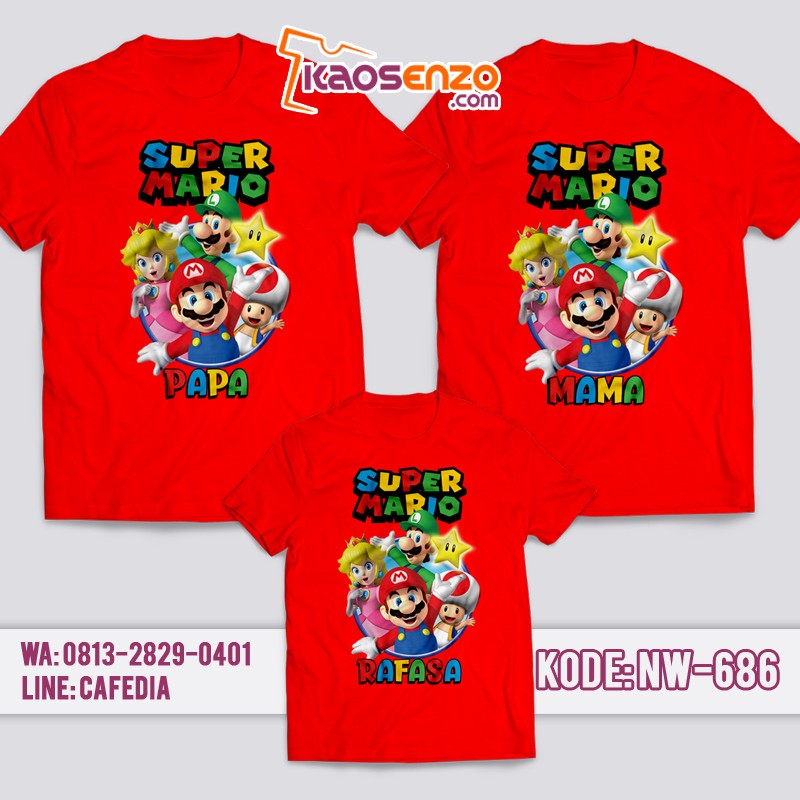Baju Kaos Couple Keluarga | Kaos Family Custom Super Mario - NW 686