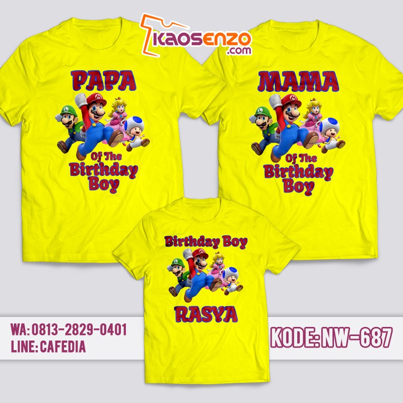 Kaos Couple Keluarga | Kaos Ulang Tahun Anak Super Mario - NW 687