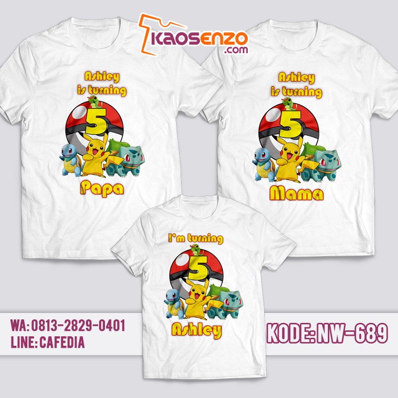 Kaos Couple Keluarga | Kaos Ulang Tahun Anak Pokemon - NW 689