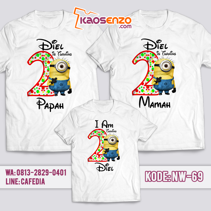 Baju Kaos Couple Keluarga | Baju Kaos Ultah Motif Minion