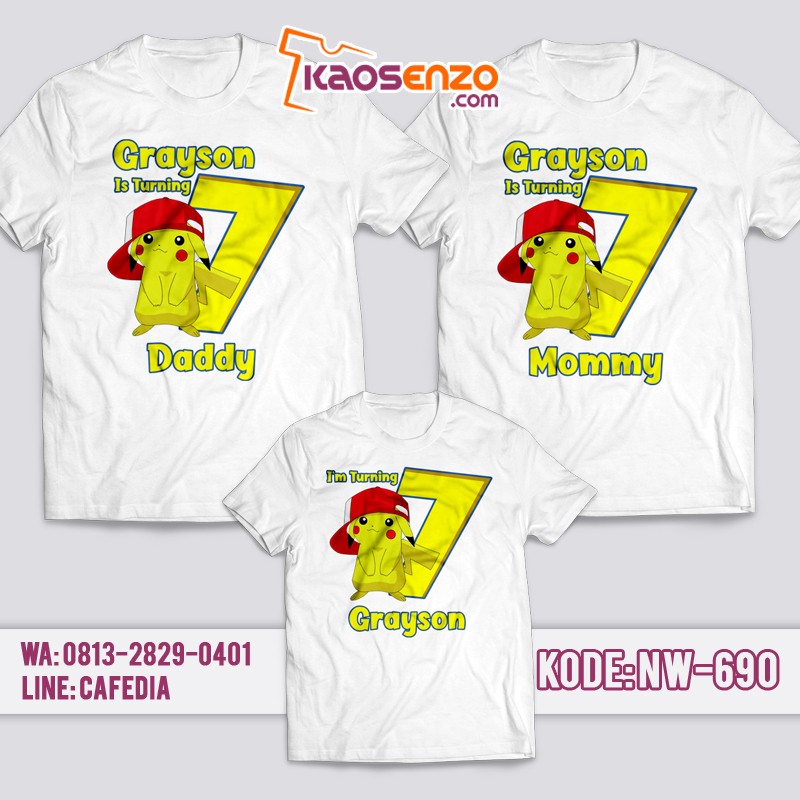 Kaos Couple Keluarga | Kaos Ulang Tahun Anak Pokemon - NW 690