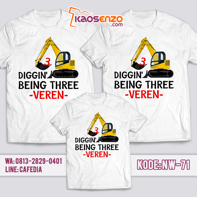 Baju Kaos Couple Keluarga | Baju Kaos Ultah Motif Excavator