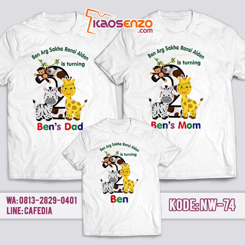 Baju Kaos Couple Keluarga | Kaos Anak Animal Zoo | Baju Kaos Ultah Motif Zoo