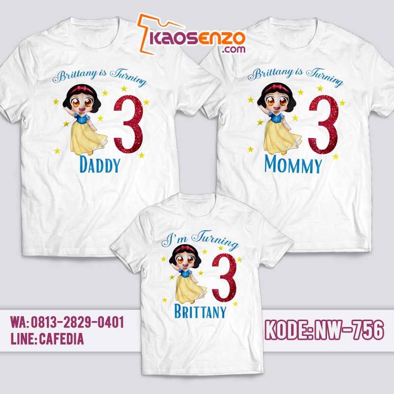 Kaos Couple Keluarga | Kaos Ulang Tahun Anak Princess Snow White - NW 756