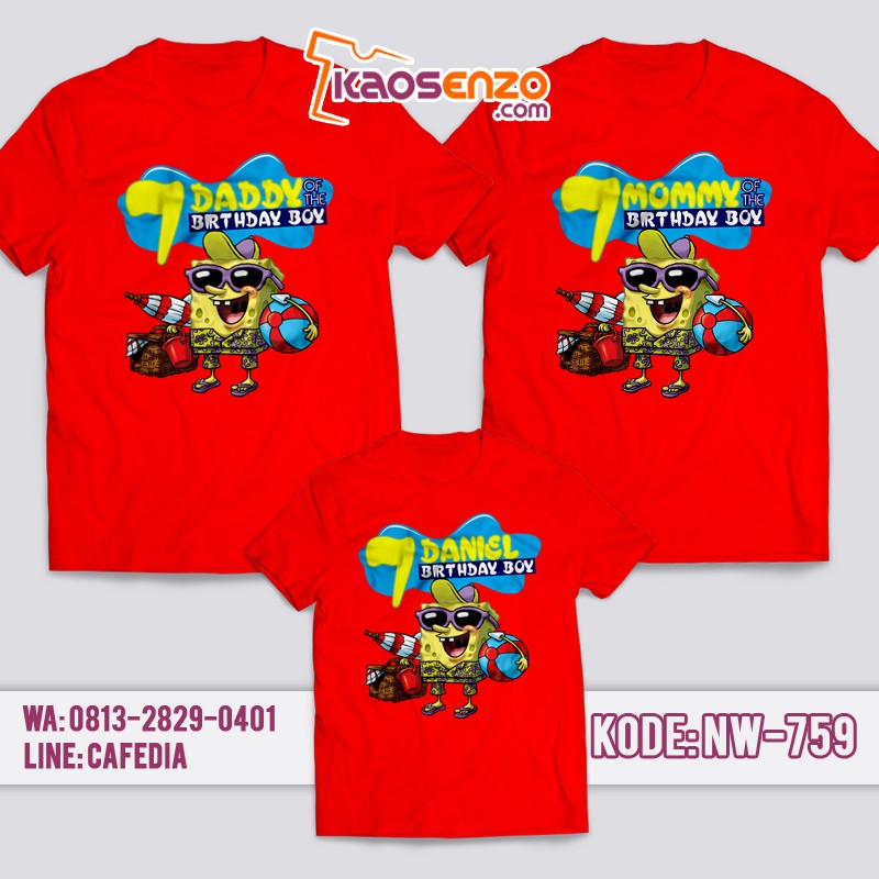 Kaos Couple Keluarga | Kaos Ulang Tahun Anak Spongebob - NW 759