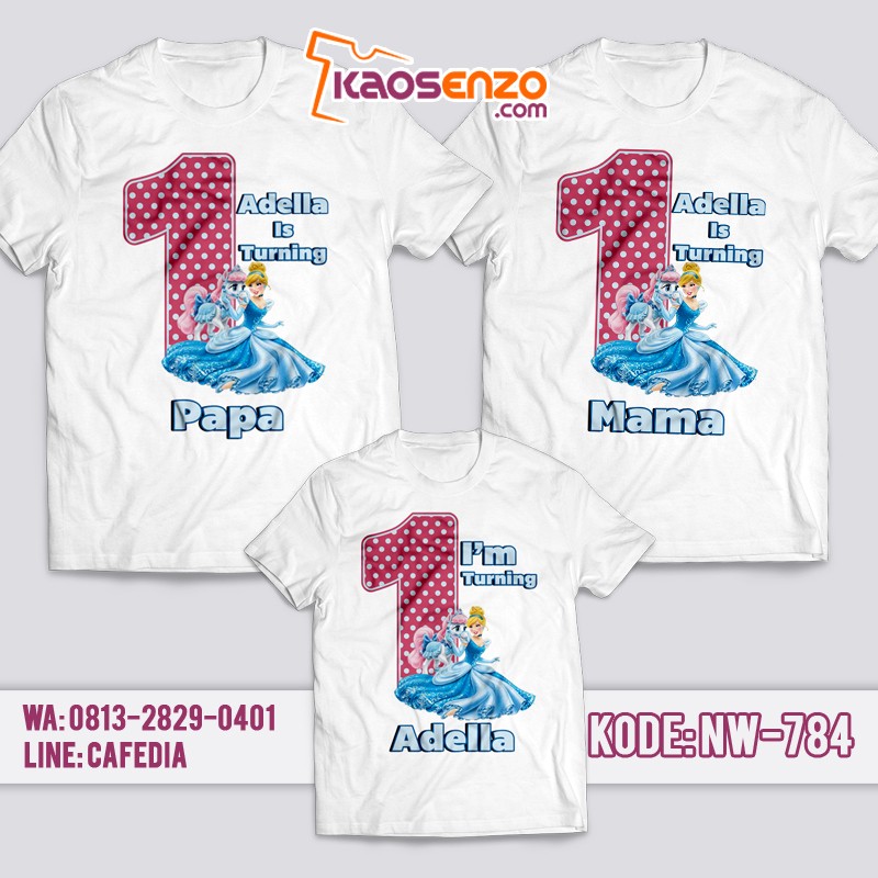 Kaos Couple Keluarga | Kaos Ulang Tahun Anak Princess Cinderella - NW 784