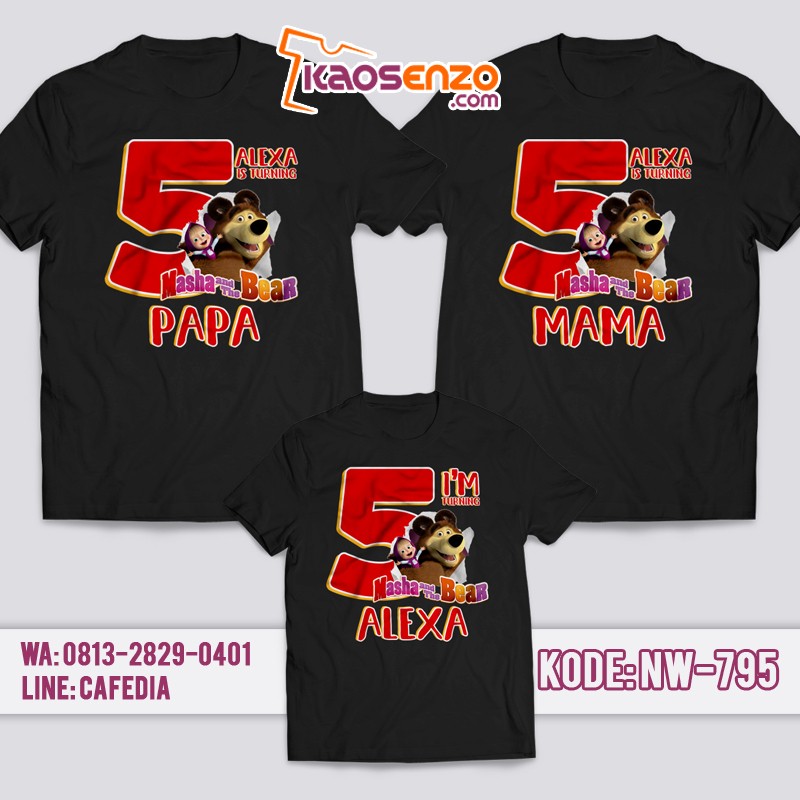 Baju Kaos Couple Keluarga | Kaos Family Custom Masha And The Bear - NW 795