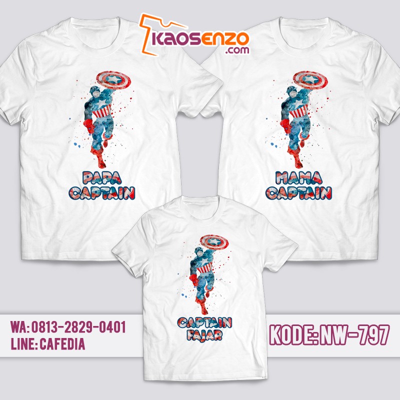 Baju Kaos Couple Keluarga | Kaos Family Custom Captain America- NW 797