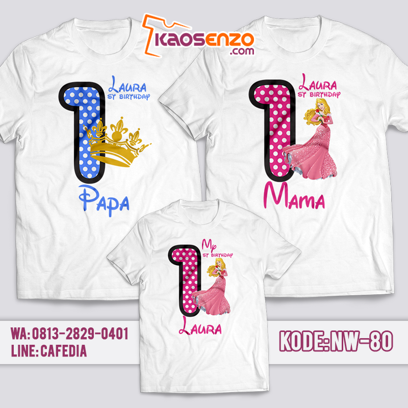 Baju Kaos Couple Keluarga | Kaos Princess Anak | Baju Kaos Ultah Motif Princess Aurora