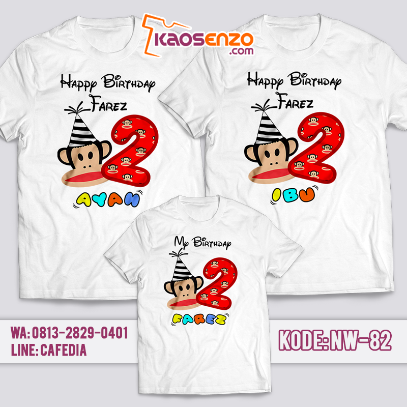 Baju Kaos Couple Keluarga | Kaos Monkey Anak | Baju Kaos Ultah Motif Baby Monkey