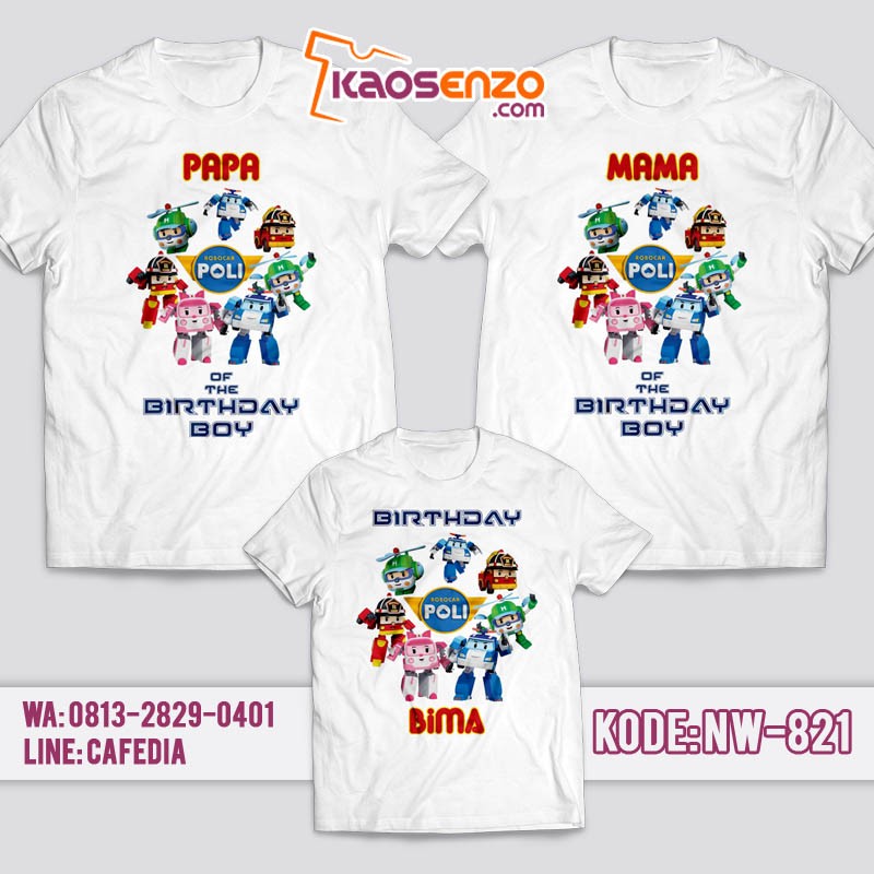 Kaos Couple Keluarga | Kaos Ulang Tahun Anak Robocar Poli - NW 821