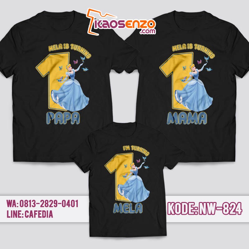 Kaos Couple Keluarga | Kaos Ulang Tahun Anak Princess Cinderella - NW 824