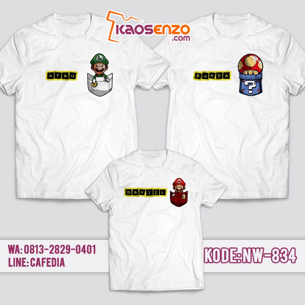Baju Kaos Couple Keluarga | Kaos Family Custom Super Mario - NW 834