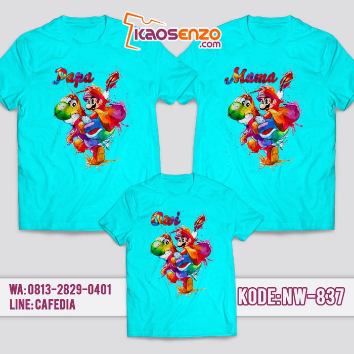 Baju Kaos Couple Keluarga | Kaos Family Custom Super Mario - NW 837