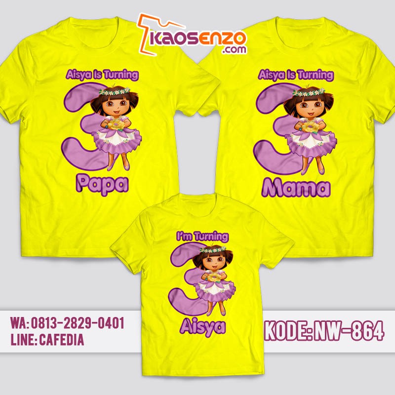 Kaos Couple Keluarga | Kaos Ulang Tahun Anak Dora The Explorer - NW 864