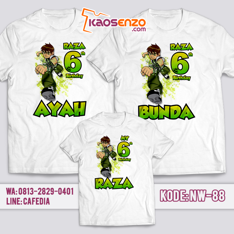 Baju Kaos Couple Keluarga | Kaos Ben Ten Anak | Baju Kaos Ultah Motif Ben Ten