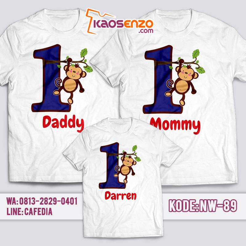 Baju Kaos Couple Keluarga | Kaos Monkey Anak | Baju Kaos Ultah Motif Monkey