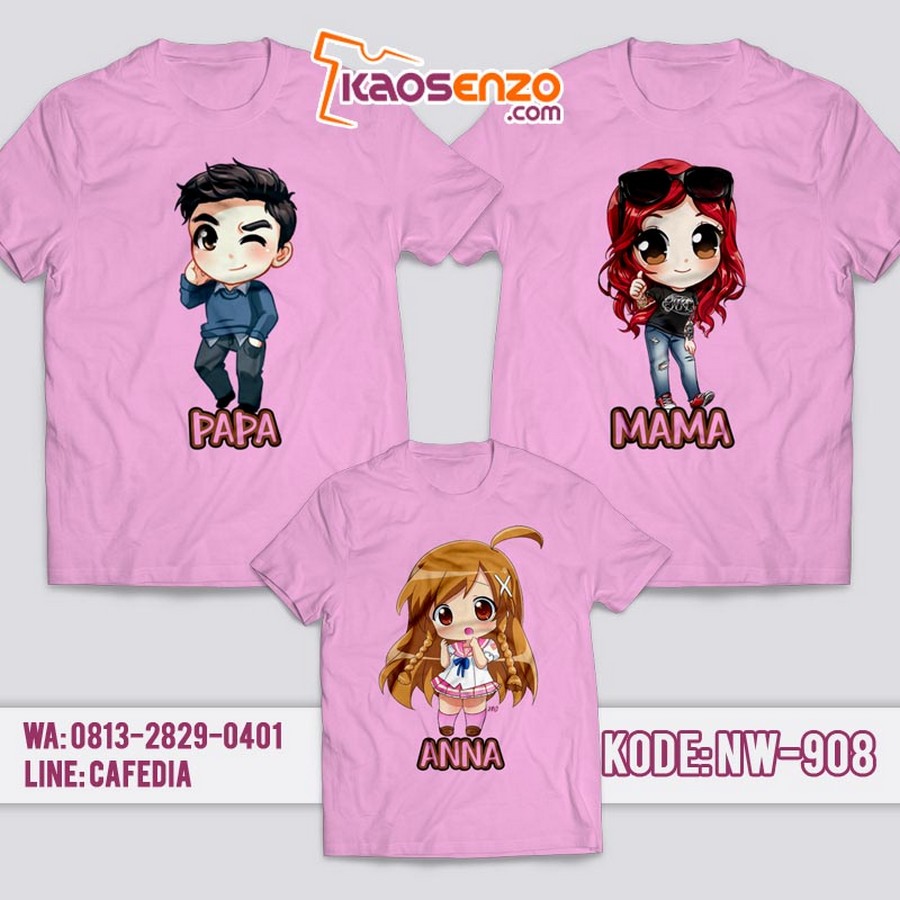 Baju Kaos Couple Keluarga | Kaos Family Custom Chibi- NW 908