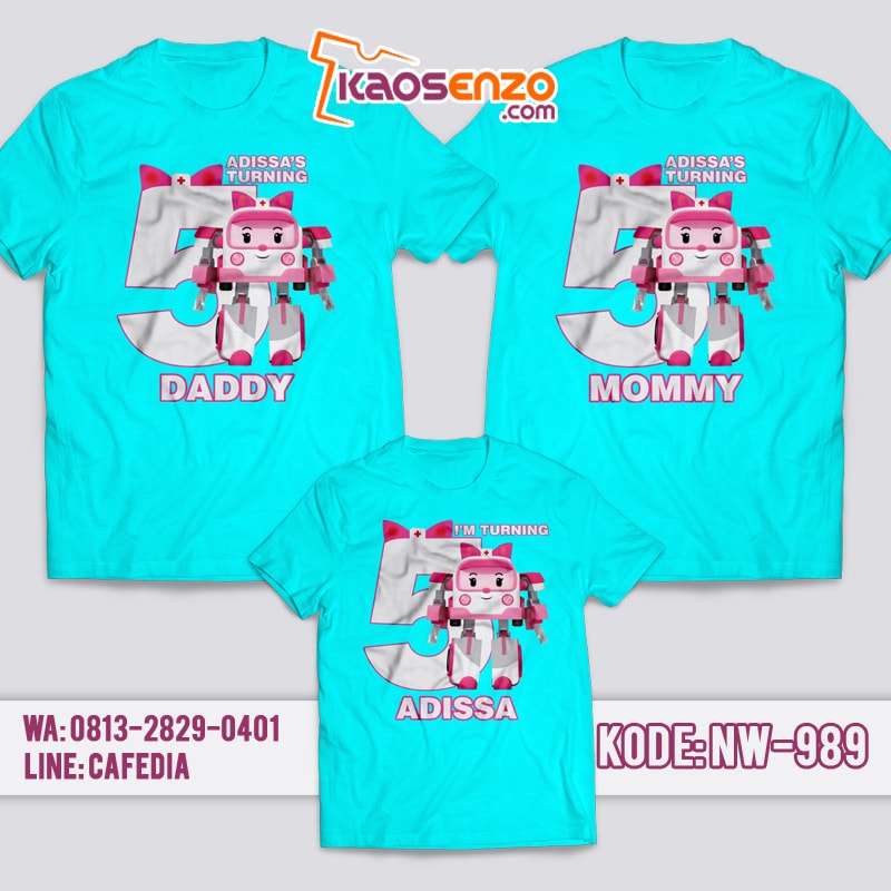 Kaos Couple Keluarga | Kaos Ulang Tahun Anak | Kaos Robocar Poli - NW 989