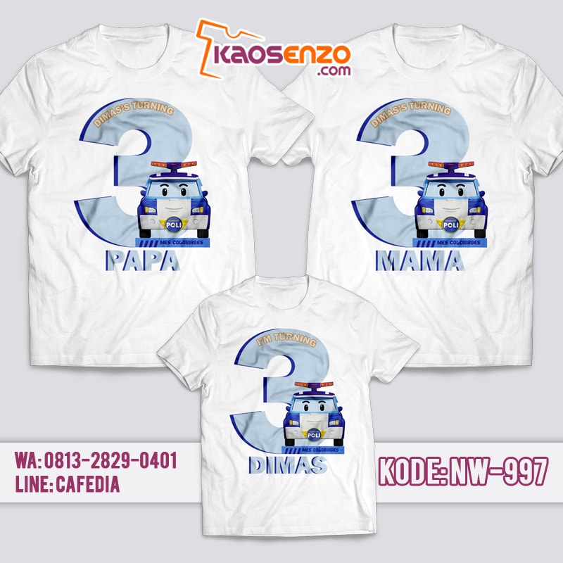 Baju Kaos Couple Keluarga | Kaos Ulang Tahun Anak | Kaos Robocar Poli NW - 997