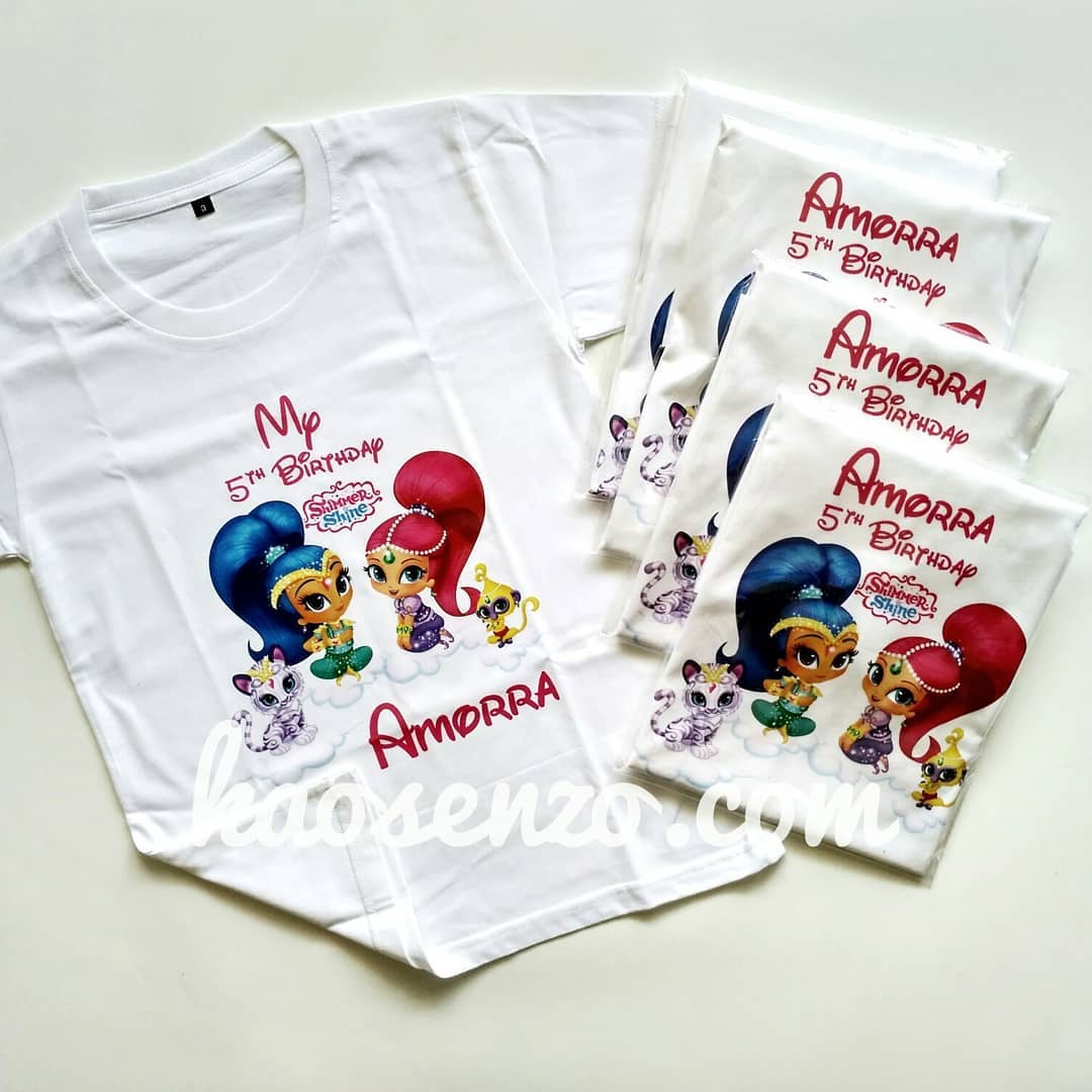 Baju Kaos Couple Keluarga | Baju Kaos Ultah Motif Shimmer & Shine