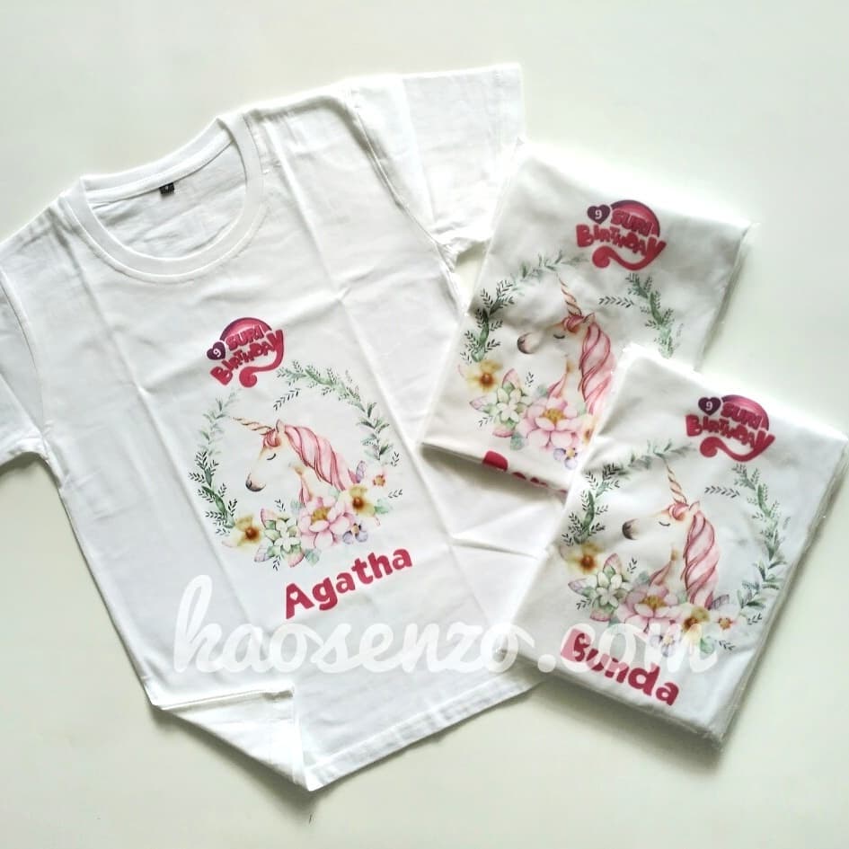 Baju Kaos Couple Keluarga | Baju Kaos Ultah Motif Unicorn