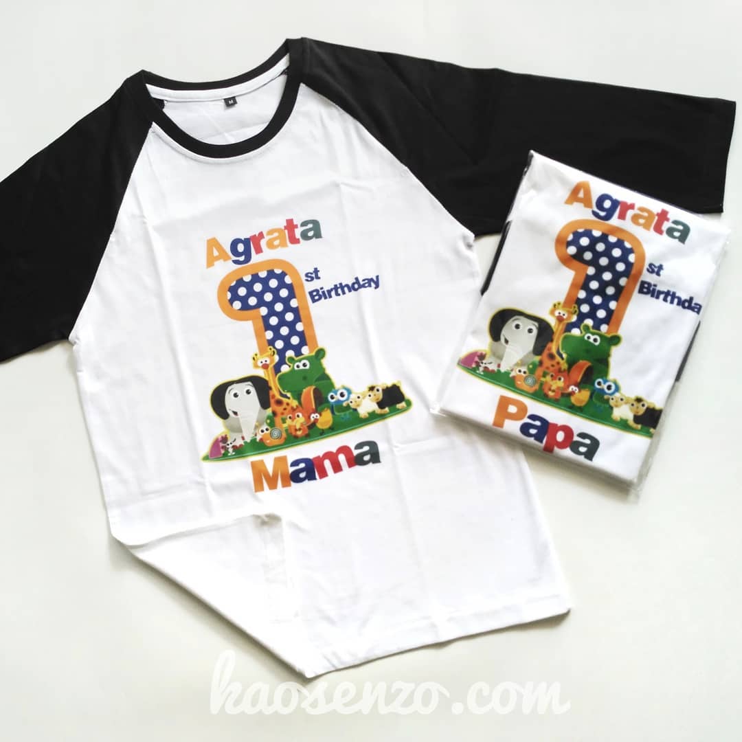 Kaos Couple Keluarga | Kaos Raglan | Kaos Ultah Motif Zoo